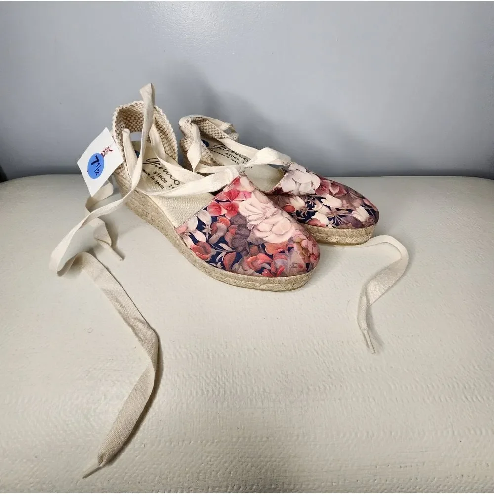 Gaimo Made In Spain Espadrille Wedge Heeled Sandals Floral Size 7.5 US